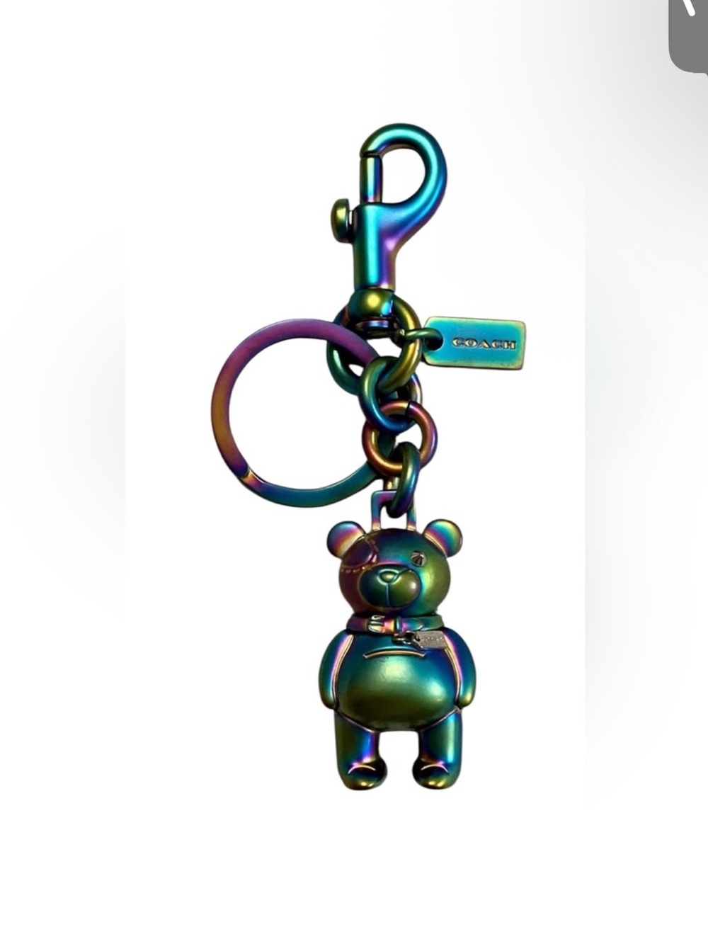 Coach Iridescent Rainbow Teddy Bear Keychain - Multicolor Metallic